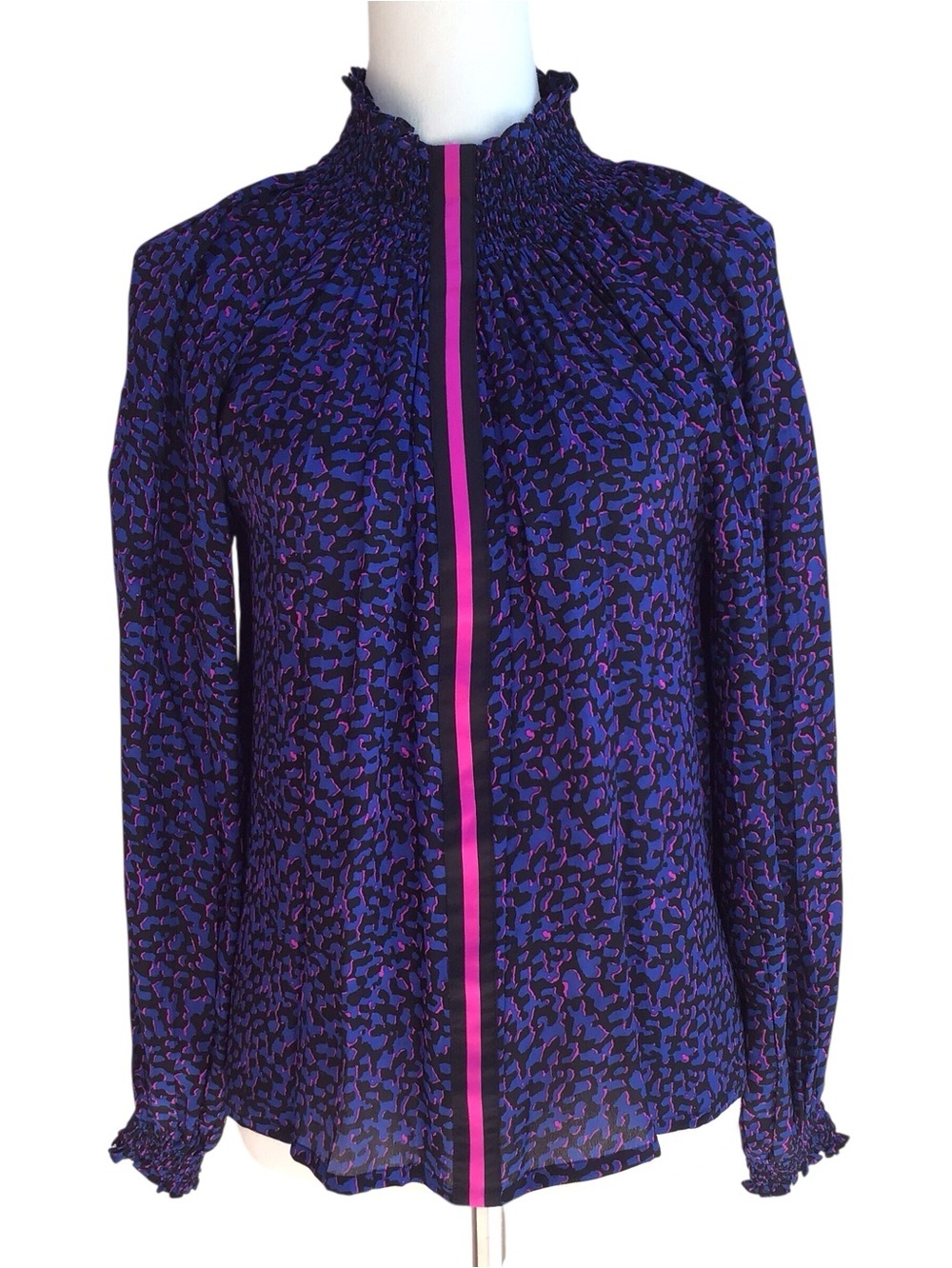 Rungolee Brooklyn Full Sleeve Silk Blouse in Blue Leopard Print